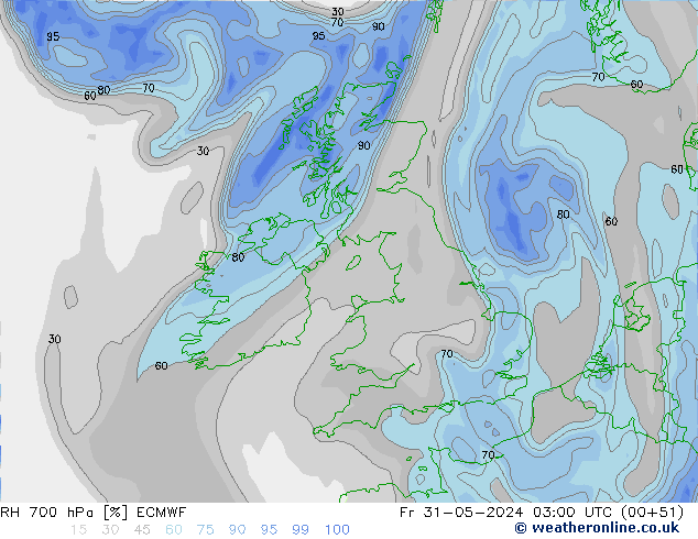 RH 700 hPa ECMWF ven 31.05.2024 03 UTC