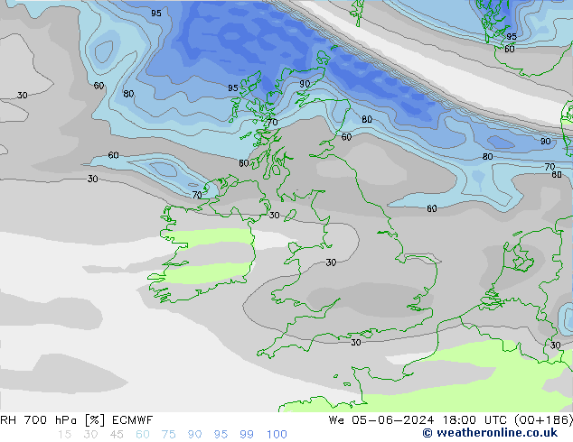 RH 700 hPa ECMWF We 05.06.2024 18 UTC