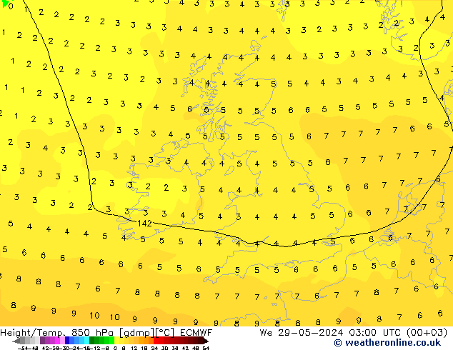 Height/Temp. 850 hPa ECMWF We 29.05.2024 03 UTC