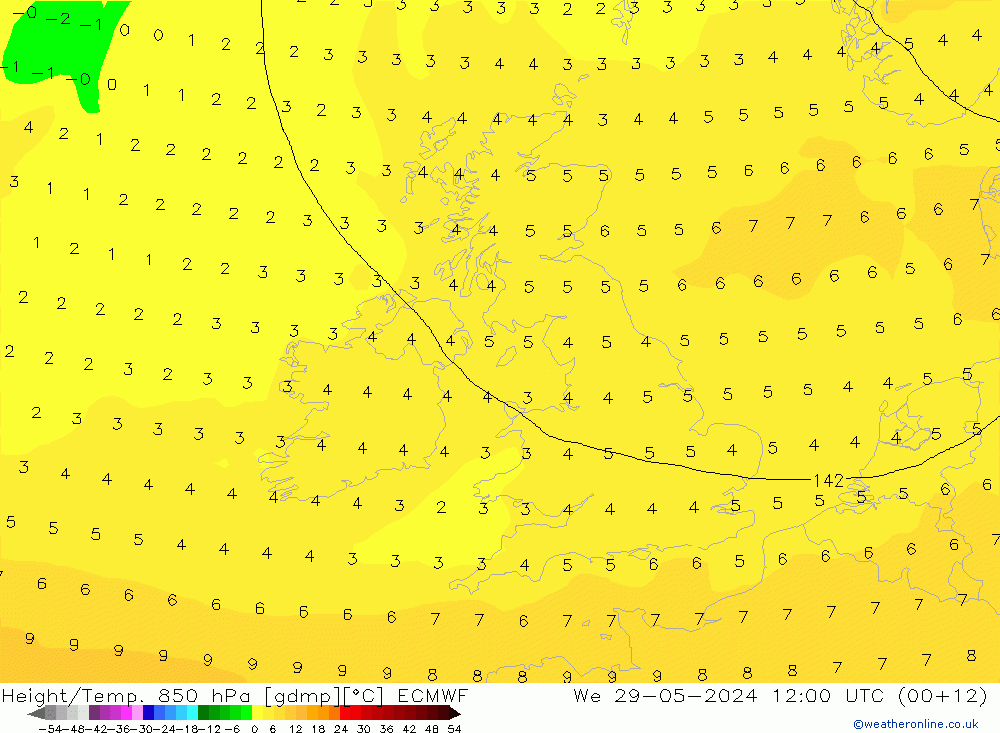 Z500/Rain (+SLP)/Z850 ECMWF We 29.05.2024 12 UTC