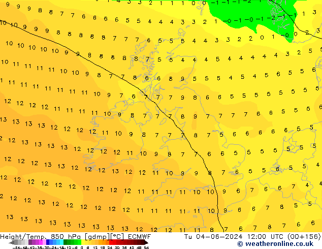 Z500/Rain (+SLP)/Z850 ECMWF wto. 04.06.2024 12 UTC