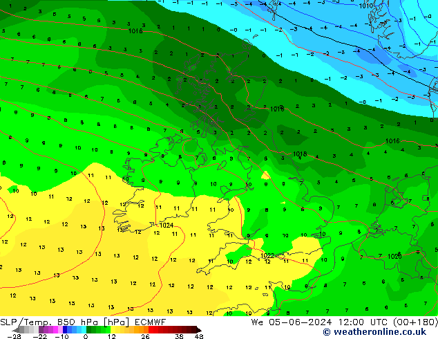 SLP/Temp. 850 hPa ECMWF We 05.06.2024 12 UTC