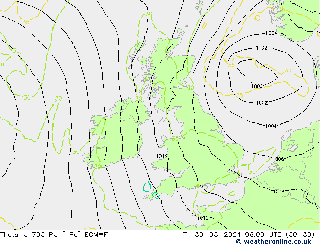 Theta-e 700hPa ECMWF  30.05.2024 06 UTC