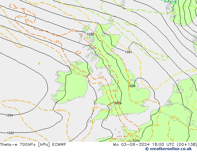 Theta-e 700гПа ECMWF пн 03.06.2024 18 UTC