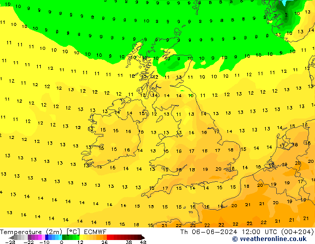 Sıcaklık Haritası (2m) ECMWF Per 06.06.2024 12 UTC