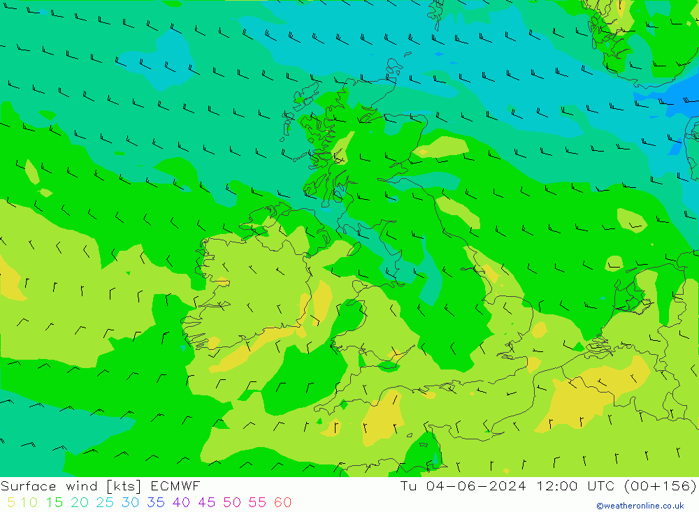 Wind 10 m ECMWF di 04.06.2024 12 UTC