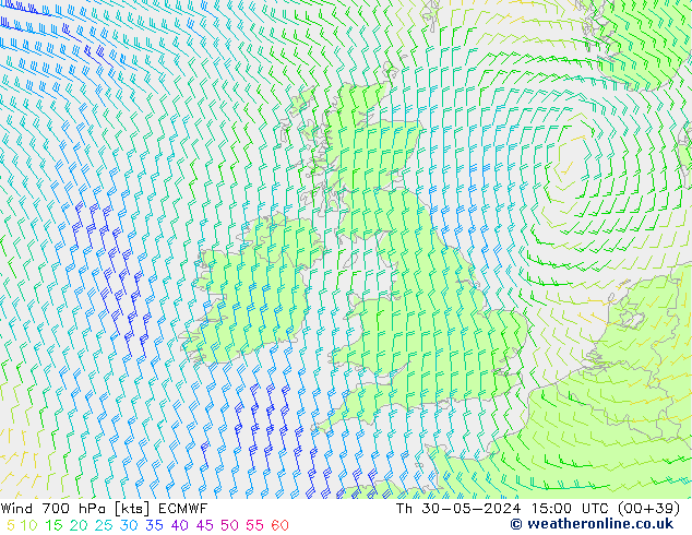 Vent 700 hPa ECMWF jeu 30.05.2024 15 UTC