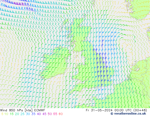 Wind 850 hPa ECMWF Pá 31.05.2024 00 UTC