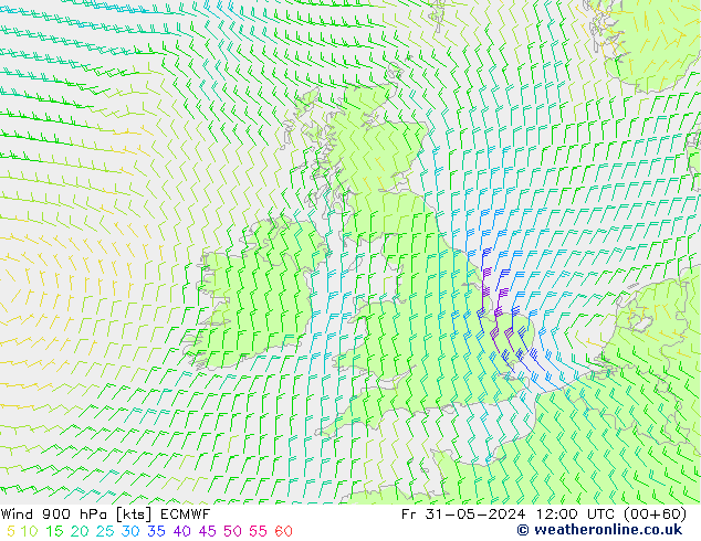 Vento 900 hPa ECMWF Sex 31.05.2024 12 UTC