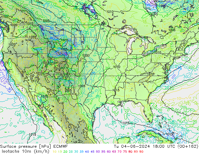 Isotaca (kph) ECMWF mar 04.06.2024 18 UTC