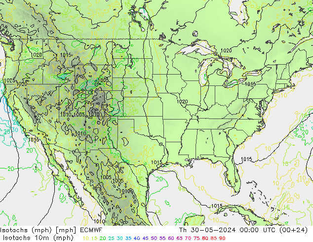 Isotachs (mph) ECMWF Th 30.05.2024 00 UTC