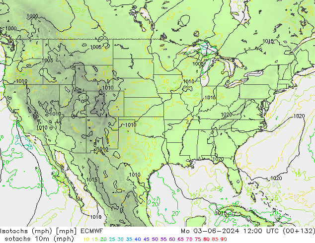 Izotacha (mph) ECMWF pon. 03.06.2024 12 UTC