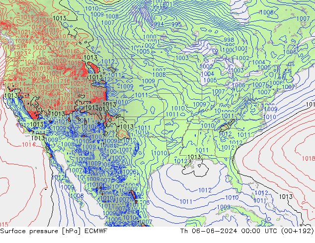 Presión superficial ECMWF jue 06.06.2024 00 UTC