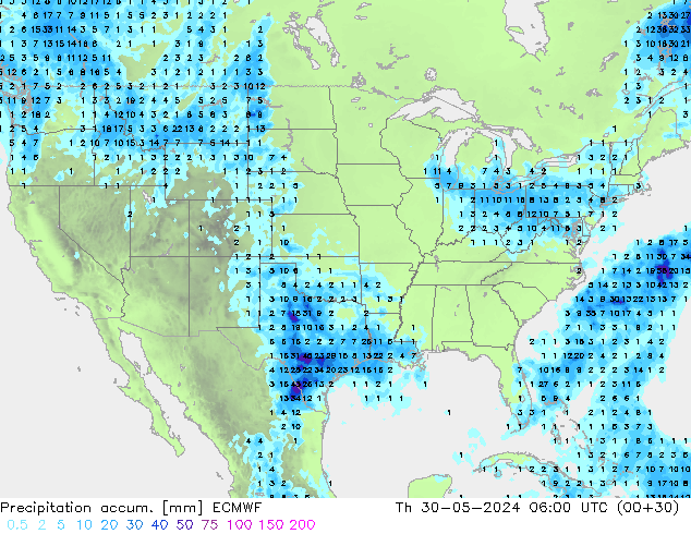 Precipitación acum. ECMWF jue 30.05.2024 06 UTC