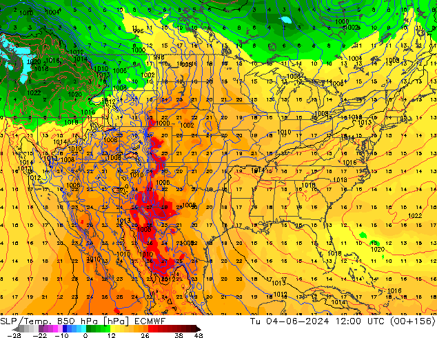 850 hPa Yer Bas./Sıc ECMWF Sa 04.06.2024 12 UTC