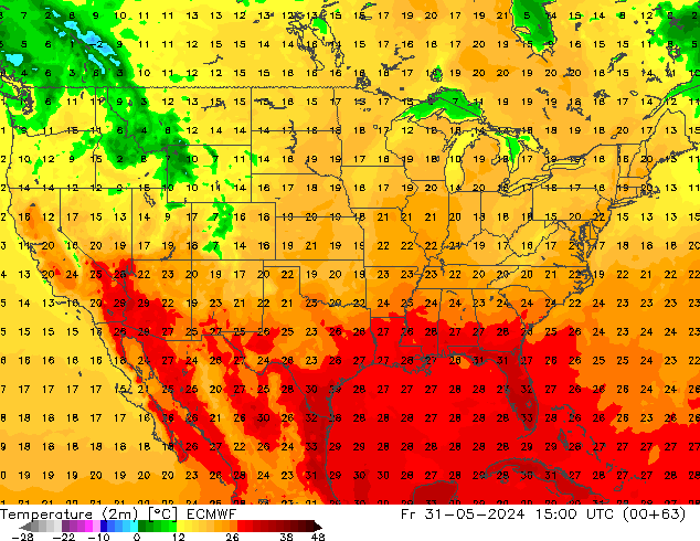 Temperatura (2m) ECMWF Sex 31.05.2024 15 UTC