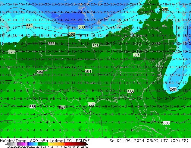 Height/Temp. 500 hPa ECMWF Sa 01.06.2024 06 UTC