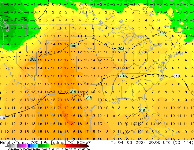 Height/Temp. 700 hPa ECMWF mar 04.06.2024 00 UTC