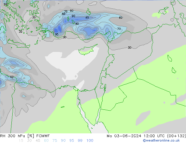 RH 300 hPa ECMWF Mo 03.06.2024 12 UTC