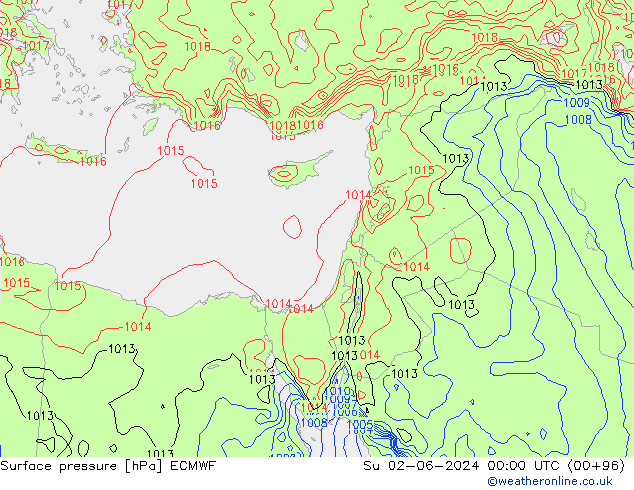 Surface pressure ECMWF Su 02.06.2024 00 UTC