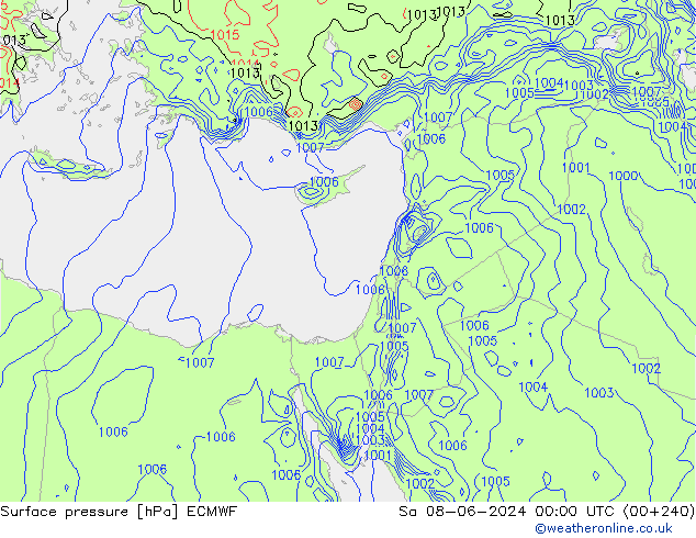 Surface pressure ECMWF Sa 08.06.2024 00 UTC