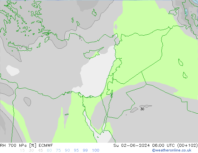 RH 700 hPa ECMWF Ne 02.06.2024 06 UTC