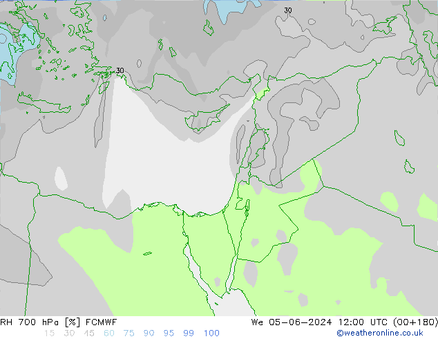 Humidité rel. 700 hPa ECMWF mer 05.06.2024 12 UTC