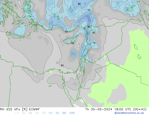 RH 925 гПа ECMWF чт 30.05.2024 18 UTC