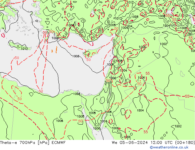 Theta-e 700hPa ECMWF mer 05.06.2024 12 UTC