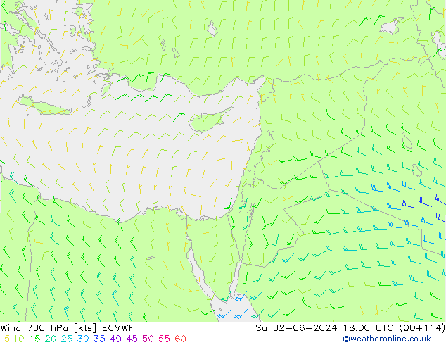 Viento 700 hPa ECMWF dom 02.06.2024 18 UTC