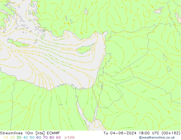 Streamlines 10m ECMWF Tu 04.06.2024 18 UTC