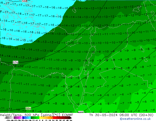 Z500/Rain (+SLP)/Z850 ECMWF Čt 30.05.2024 06 UTC