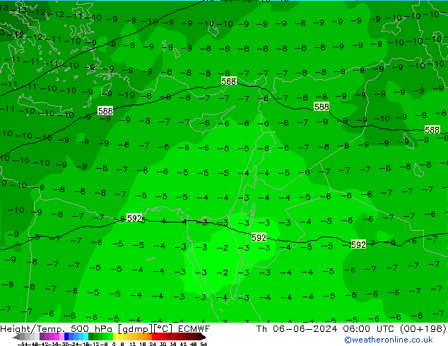 Z500/Rain (+SLP)/Z850 ECMWF Čt 06.06.2024 06 UTC