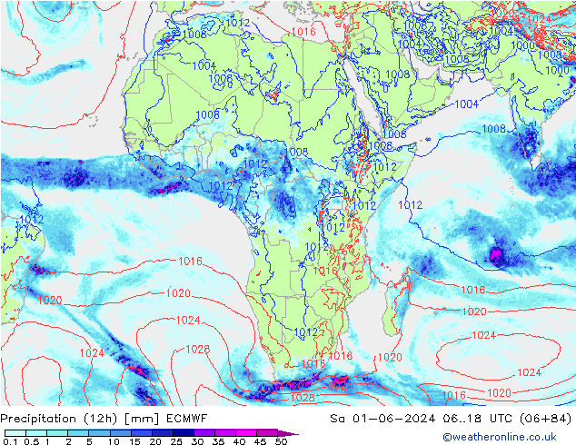 Precipitation (12h) ECMWF So 01.06.2024 18 UTC