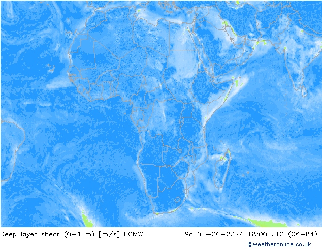 Deep layer shear (0-1km) ECMWF Sáb 01.06.2024 18 UTC