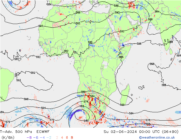 T-Adv. 500 гПа ECMWF Вс 02.06.2024 00 UTC