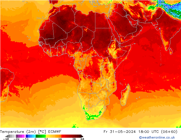 Temperature (2m) ECMWF Fr 31.05.2024 18 UTC