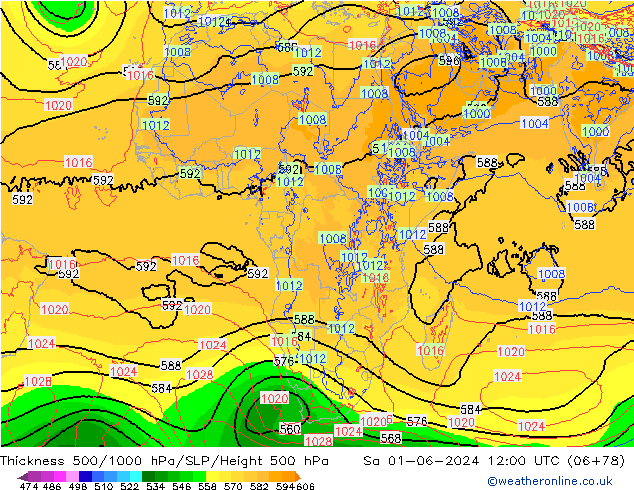 Thck 500-1000гПа ECMWF сб 01.06.2024 12 UTC