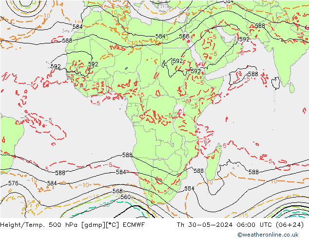 Z500/Rain (+SLP)/Z850 ECMWF Qui 30.05.2024 06 UTC