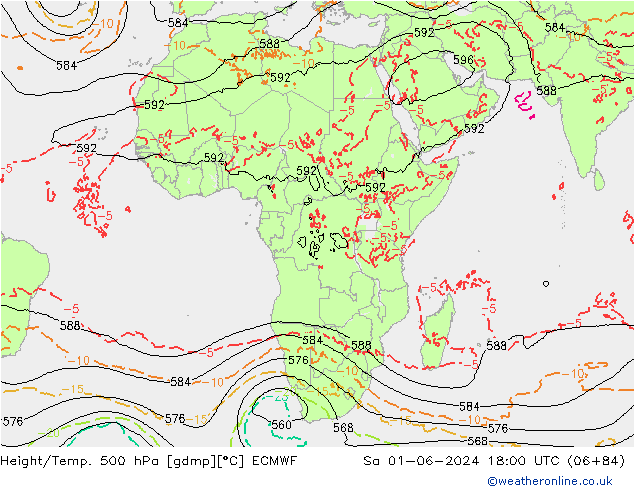 Height/Temp. 500 hPa ECMWF Sáb 01.06.2024 18 UTC