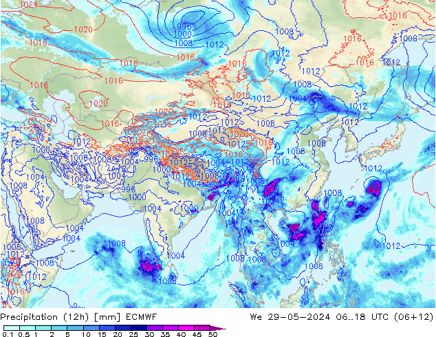 Precipitação (12h) ECMWF Qua 29.05.2024 18 UTC