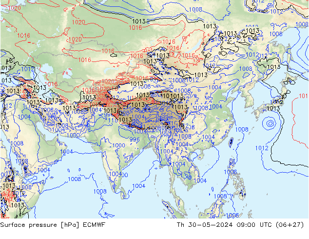 Pressione al suolo ECMWF gio 30.05.2024 09 UTC