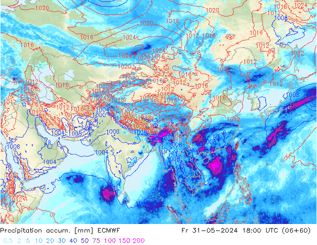 Precipitation accum. ECMWF Fr 31.05.2024 18 UTC