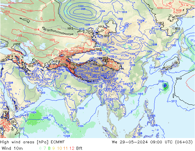 High wind areas ECMWF mer 29.05.2024 09 UTC