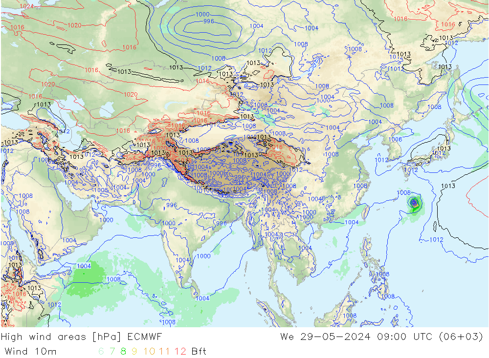 High wind areas ECMWF St 29.05.2024 09 UTC