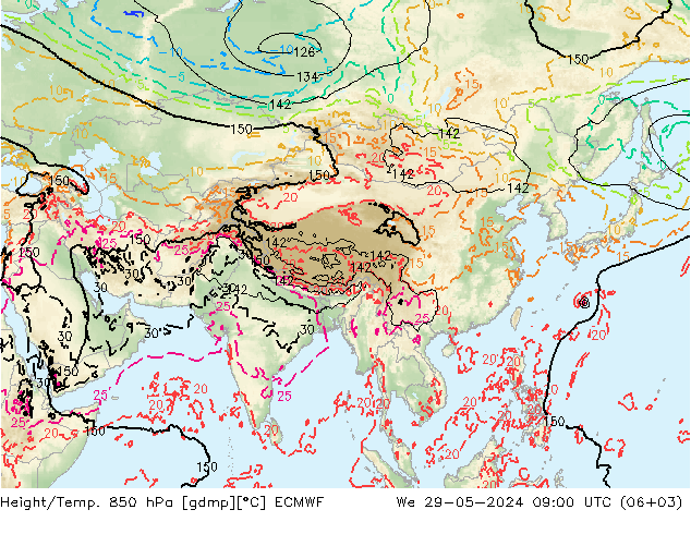 Height/Temp. 850 hPa ECMWF Qua 29.05.2024 09 UTC