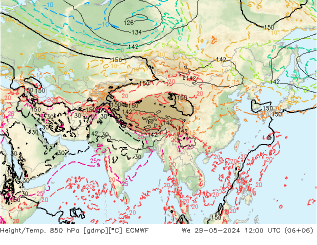 Z500/Rain (+SLP)/Z850 ECMWF Qua 29.05.2024 12 UTC