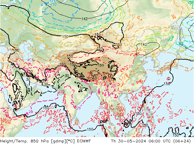 Height/Temp. 850 hPa ECMWF Qui 30.05.2024 06 UTC