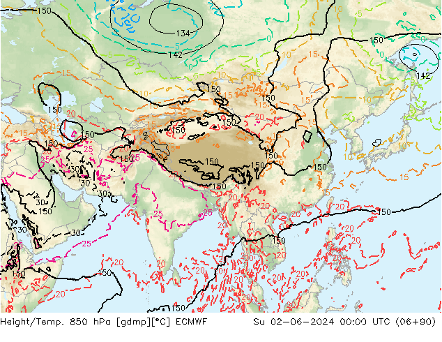 Height/Temp. 850 hPa ECMWF Su 02.06.2024 00 UTC