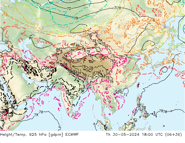 Height/Temp. 925 hPa ECMWF  30.05.2024 18 UTC